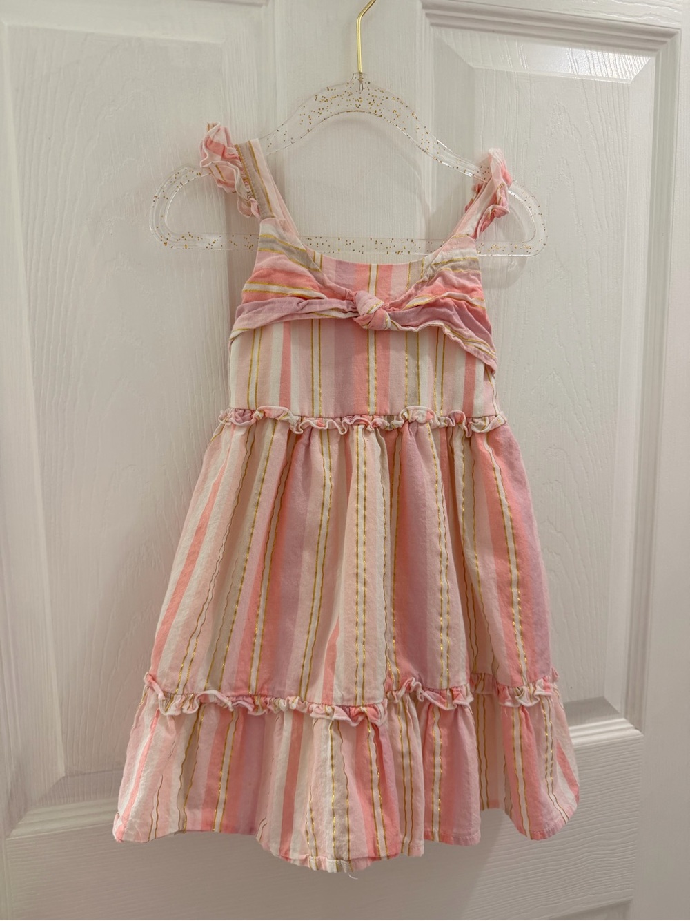 Juicy Couture Girls 3T Pink Gold Stripe Ruffle Tiered Dress